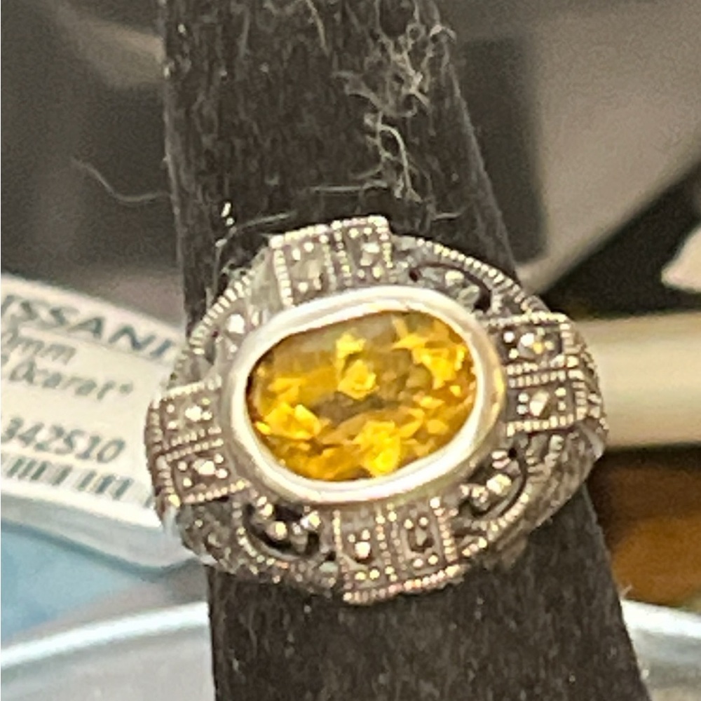 Sterling silver citrine and marcasite ring